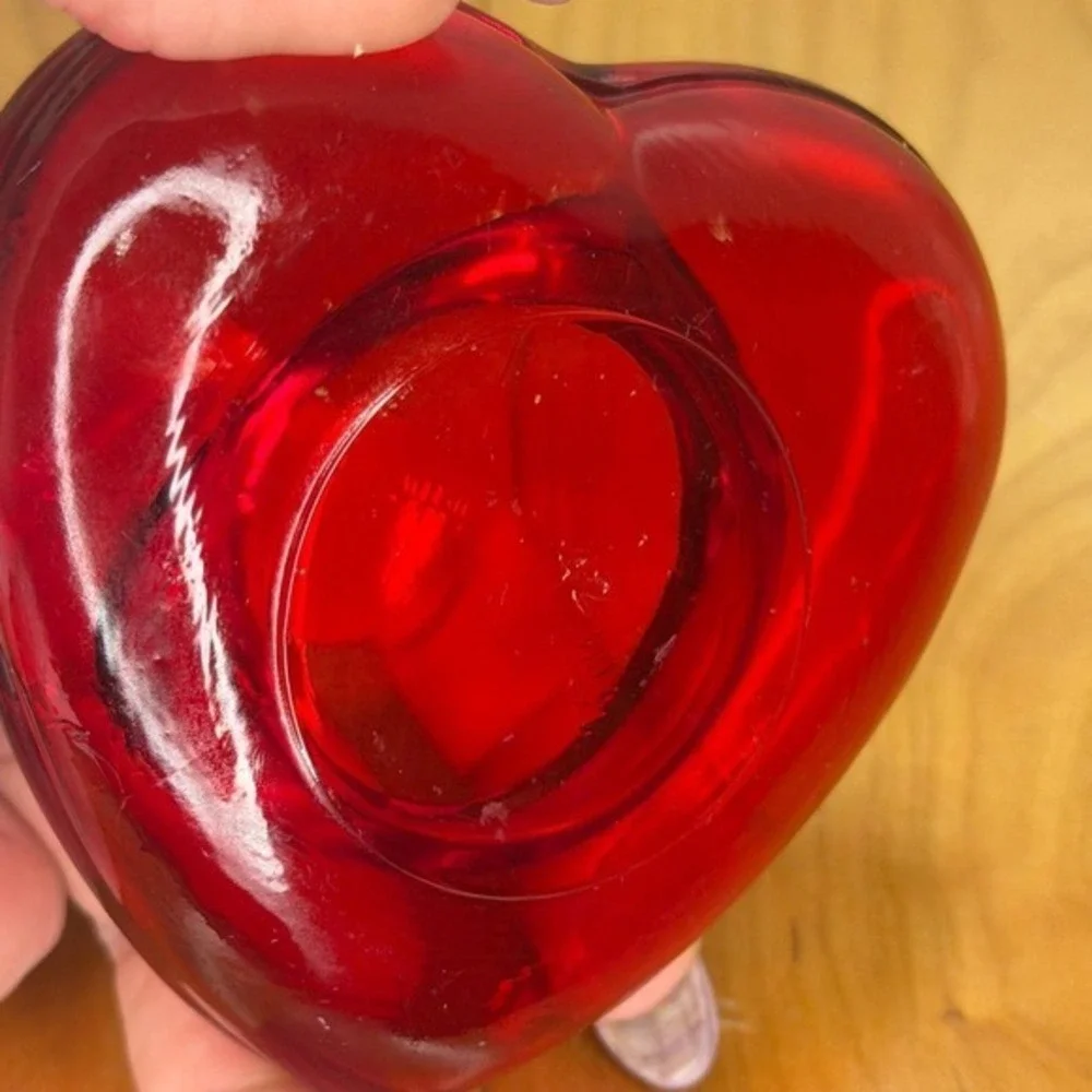 Red Art Glass Heart Votive Candle Holder Embossed 42 Ruby Red Valentines Decor